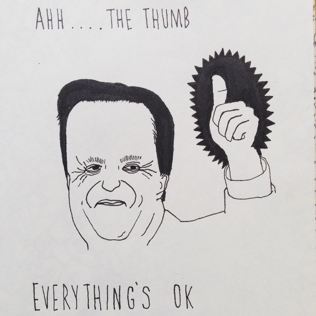 handjazz's tweet photo. @BBCBreaking Ahh... the thumb. Everything's OK. #GE02015 http://t.co/IRaKmGOA0b