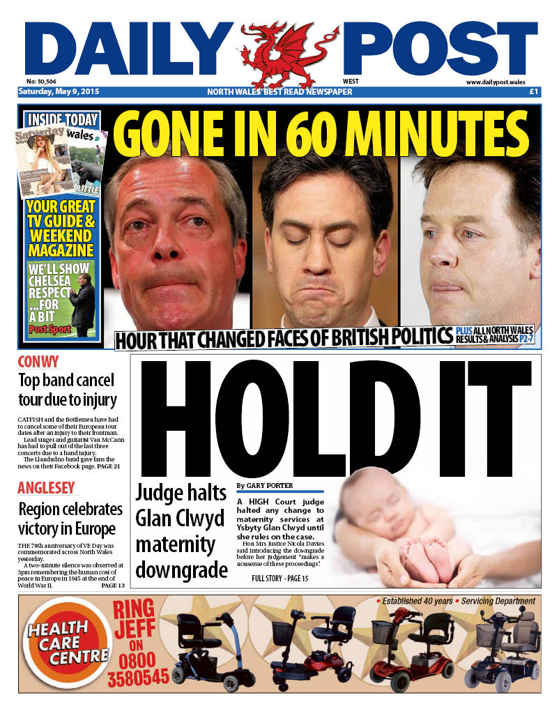 northwaleslive's tweet photo. Daily Post front page Saturday, May 9 http://t.co/Ob3o8PESLa