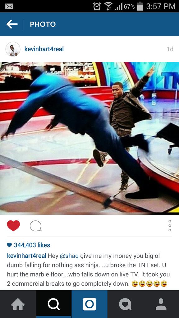 TheLegendOfTheo's tweet photo. I'M DEAD. The caption killed me #shaqfall #kevinheart http://t.co/OOoMnkXuTX