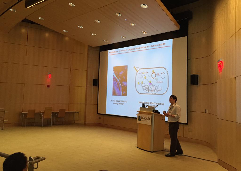 zhangf's tweet photo. Tim Lu talking about DNA-based memory and applications of Cas9 as anti microbial. #GE3workshop http://t.co/ugv7N5sqY2