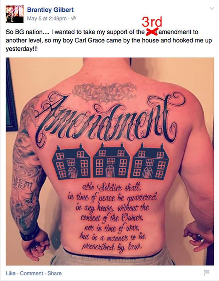 Brantley Gilberts New Tattoo Recognizes 2nd Amendment  YouTube