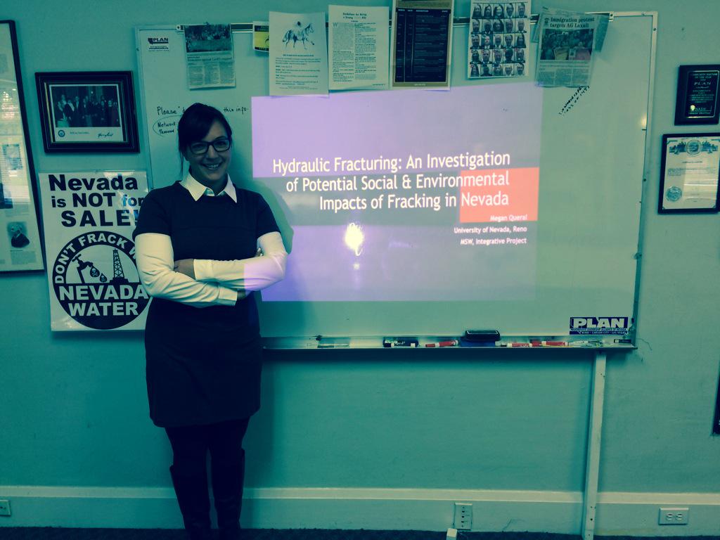 PLANevada's tweet image. PLANtern Megan is practicing for her #thesispresentation on #fracking in Nevada!
