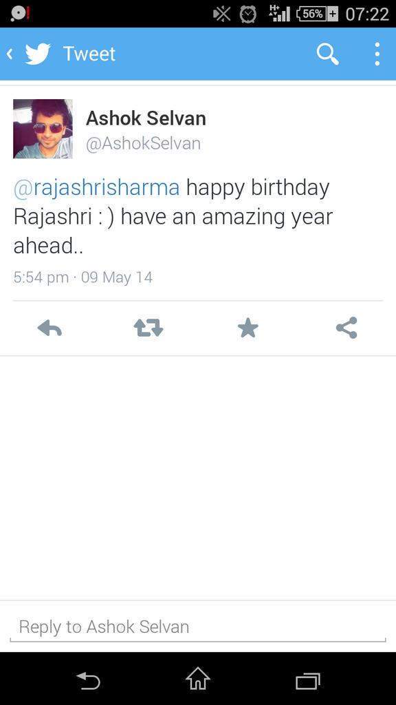 rajashrisharma's tweet photo. @AshokSelvan dis tweet dis wish is one year old today 😉😝 can I get a wish dis year too 😘 http://t.co/9408pYchQp