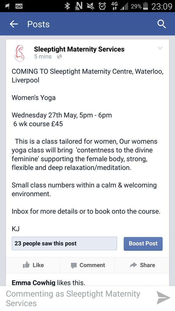 SMaternity's tweet photo. Women's Yoga #core #small class size @SMaternity , Waterloo Liverpool x x @PureWarriorYoga http://t.co/hr7auzS0Xp