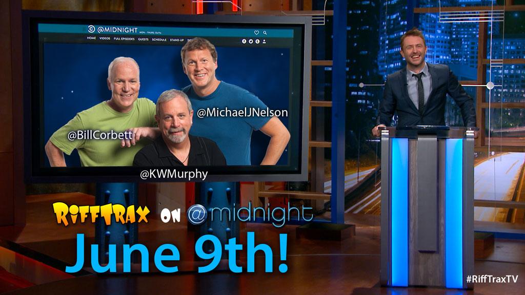 RiffTrax's tweet photo. Three podiums. Three riffers. @midnight June 9th! http://t.co/pqt99V7rkT #RiffTraxTV http://t.co/YpgZT3dQz0