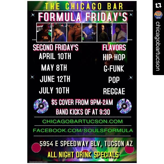 #Repost @chicagobartucson
・・・
SOULS FORMULA tonight amazing drink specials all nite !! If you have not seen these g…