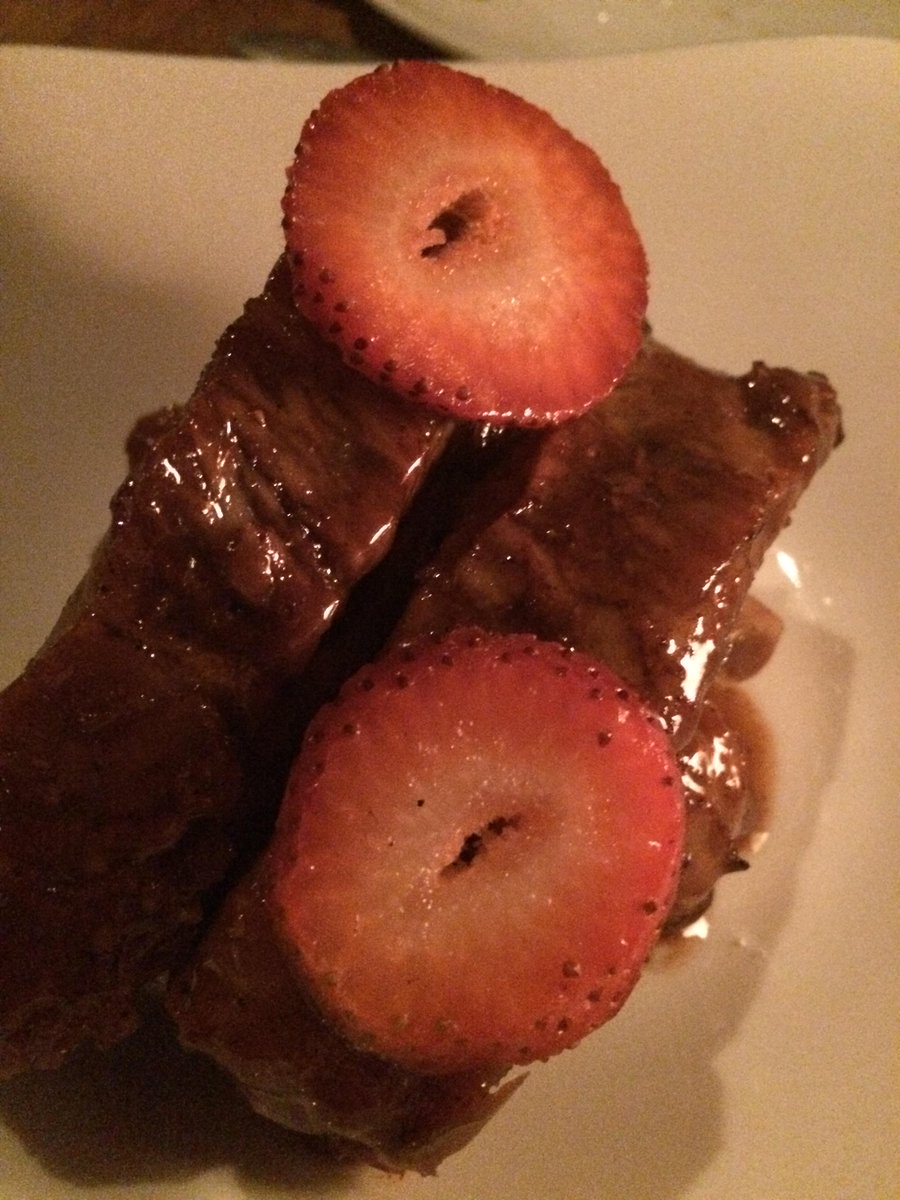 EveningnessNYC's tweet photo. @TraifNY delicious tuna tartar on tempura eggplant, shrimp with pineapple and yam, and cinnamon-strawberry ribs http://t.co/quSop0dbLB