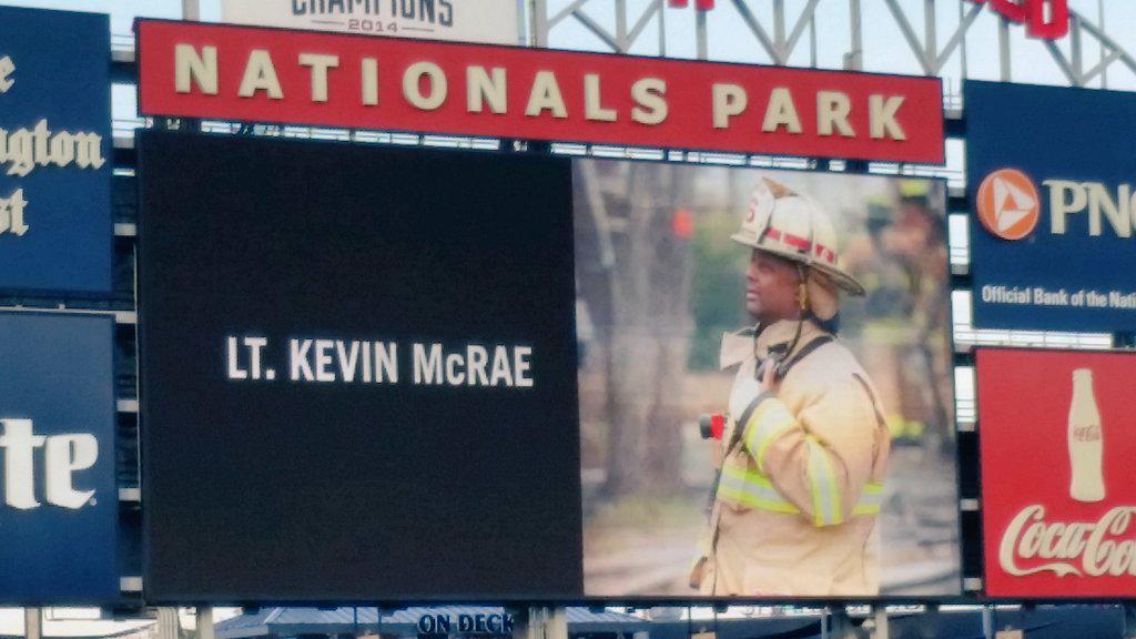 IAFF36's tweet image. Thank you to the @Nationals for honoring our fallen brother, Lt. Kevin McRae, you will never be forgotten!