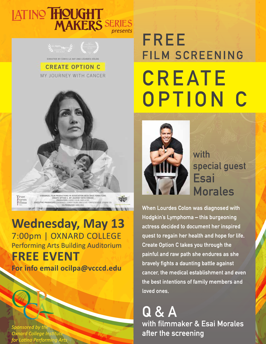 Esai_Morales's tweet photo. Join me and brilliant, healthy ;) filmmaker @LourdesCol @OxnardCollege #CreateOptionC Wed., May13th, 7pm #docs http://t.co/jlpp8LumCJ