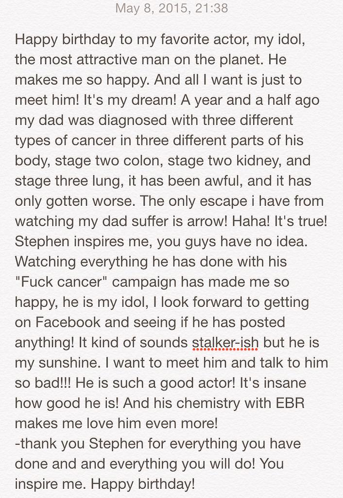 Happy Birthday Stephen amell. Please read 