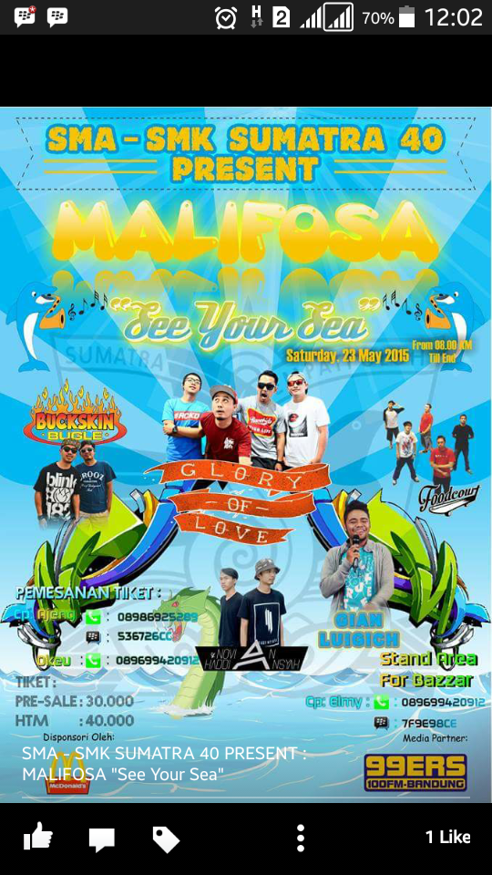 Sumatra40_bdg's tweet photo. Pensi! MALIFOSA "see your sea" 23 Mei semoga sukses deh :) http://t.co/Hg1Ss8FLdo"