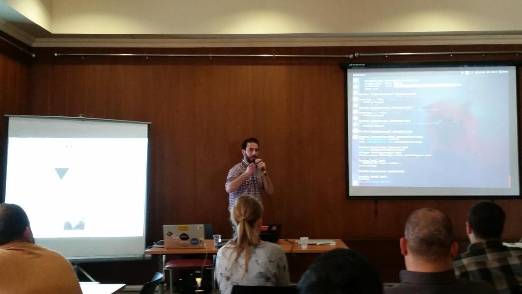saednashef's tweet photo. Starting off with a talk by @ifaris7 about scaffolding with #yeoman and #grunt at #PalWeb http://t.co/HCpHV1Zicj