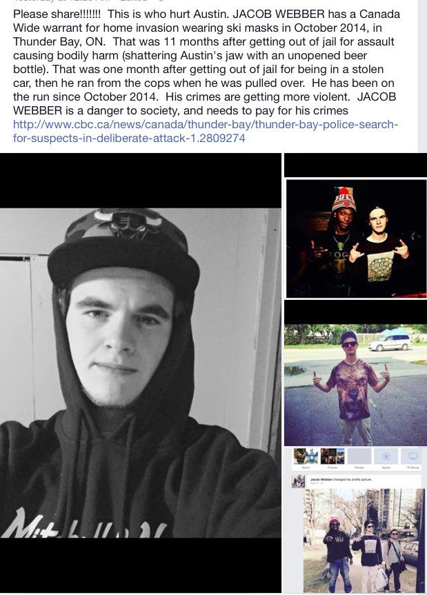maccadanza_anna's tweet photo. Canada wide warrant, on the run since 2014. This is what is #thunderbaydirty #jacobwebber #jacobwebberbelongsinjail http://t.co/voWuvxQ49W