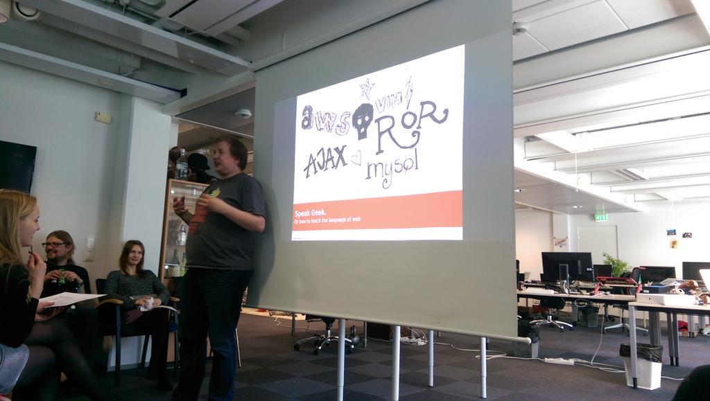 lejasmin's tweet photo. Speak geek #railsgirls #rghelsinki2015 http://t.co/HsGO326WS9