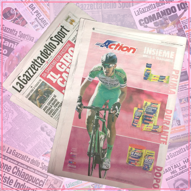 ProActionSport's tweet photo. ProAction integratori per sportivi #OGGI su La #Gazzetta dello Sport #proaction #giro #greenteam @Bardiani_CSF http://t.co/CBtyjw3lEj