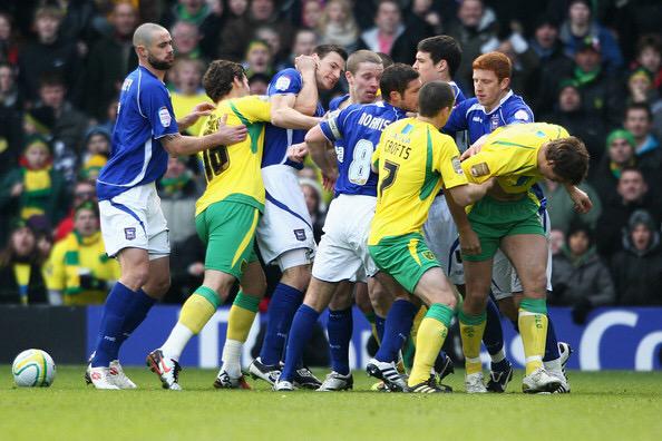 Norwich vs Ipswich Tussle between Norwich and Ipswich
