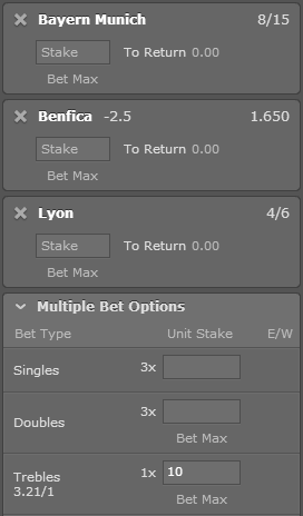 BullsTips's tweet image. Top Treble: Bayern Munich, Benfica -2.5 &amp;amp; Lyon all to win @ 3.21