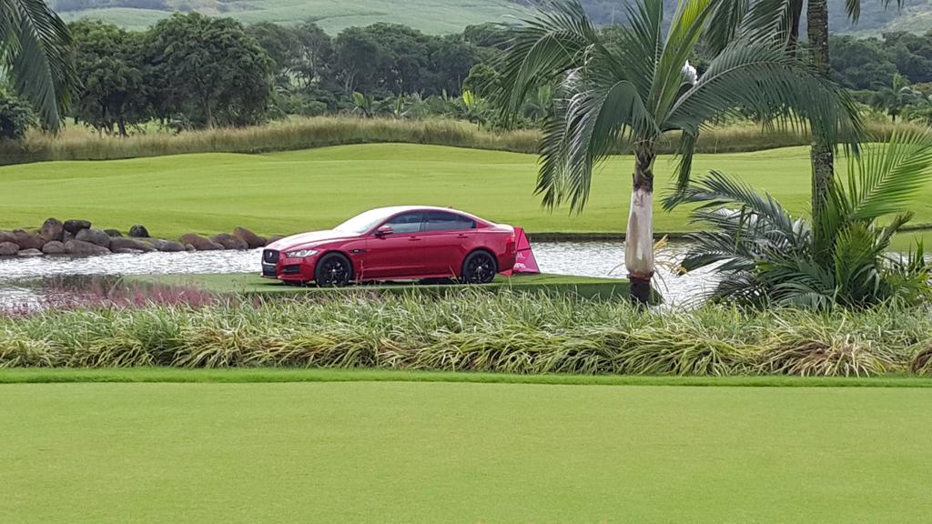 @JaguarAfrica  New Jaguar XE basking on its grass island at the Mauritius Open