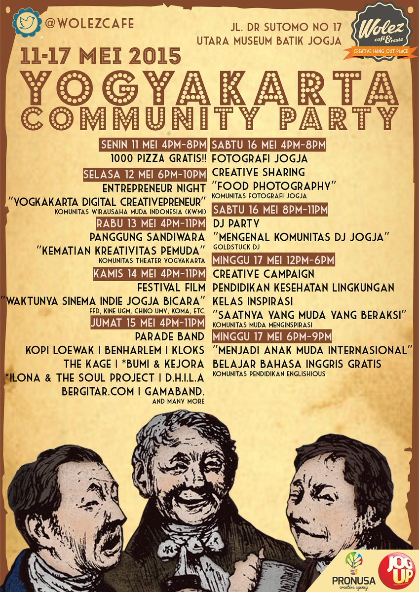 hellorengga's tweet photo. #jogja 11-17/5/15 Yogyakarta Community Gathering, di @WolezCafe | FREE @JogjaStudent http://t.co/NGWkMPNH1a