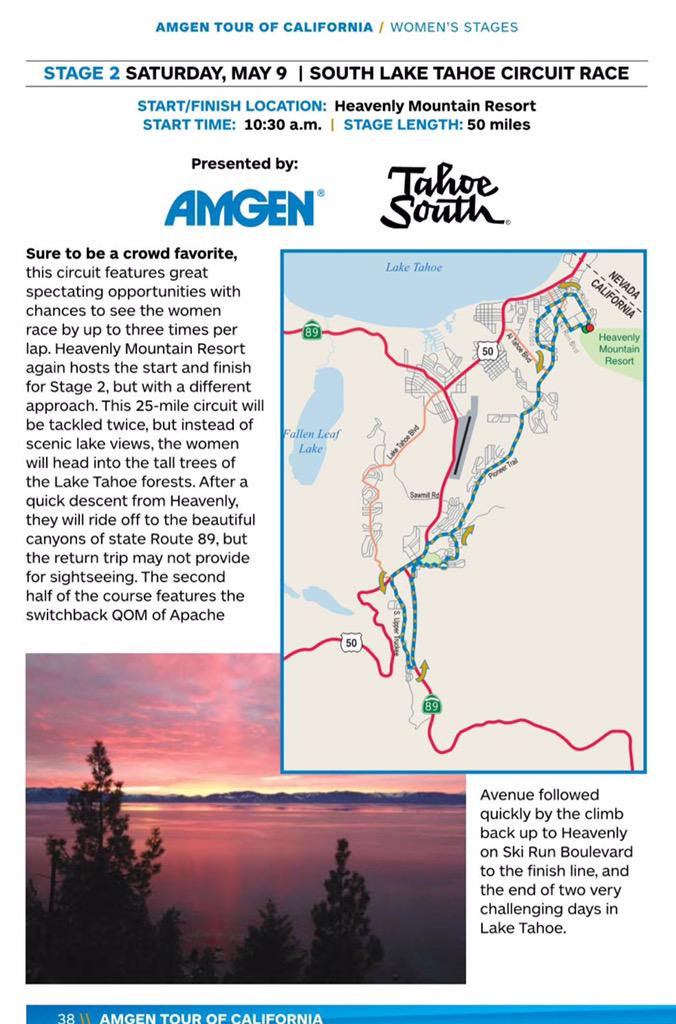 Amgen Tour of California Women’s Stage 2 starts at 10:30am from Heavenly.