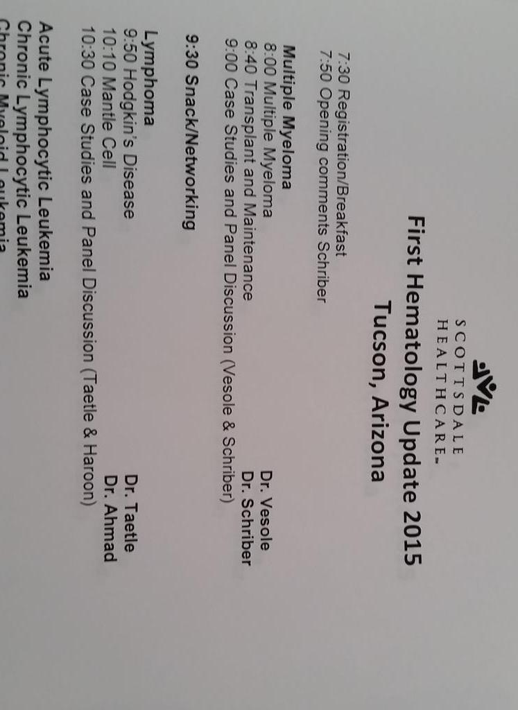 AzBloodCancer's tweet image. Hearing from Dr. Vesole from NJ re: #Myeloma treatment at the first hematology update in #Tucson!