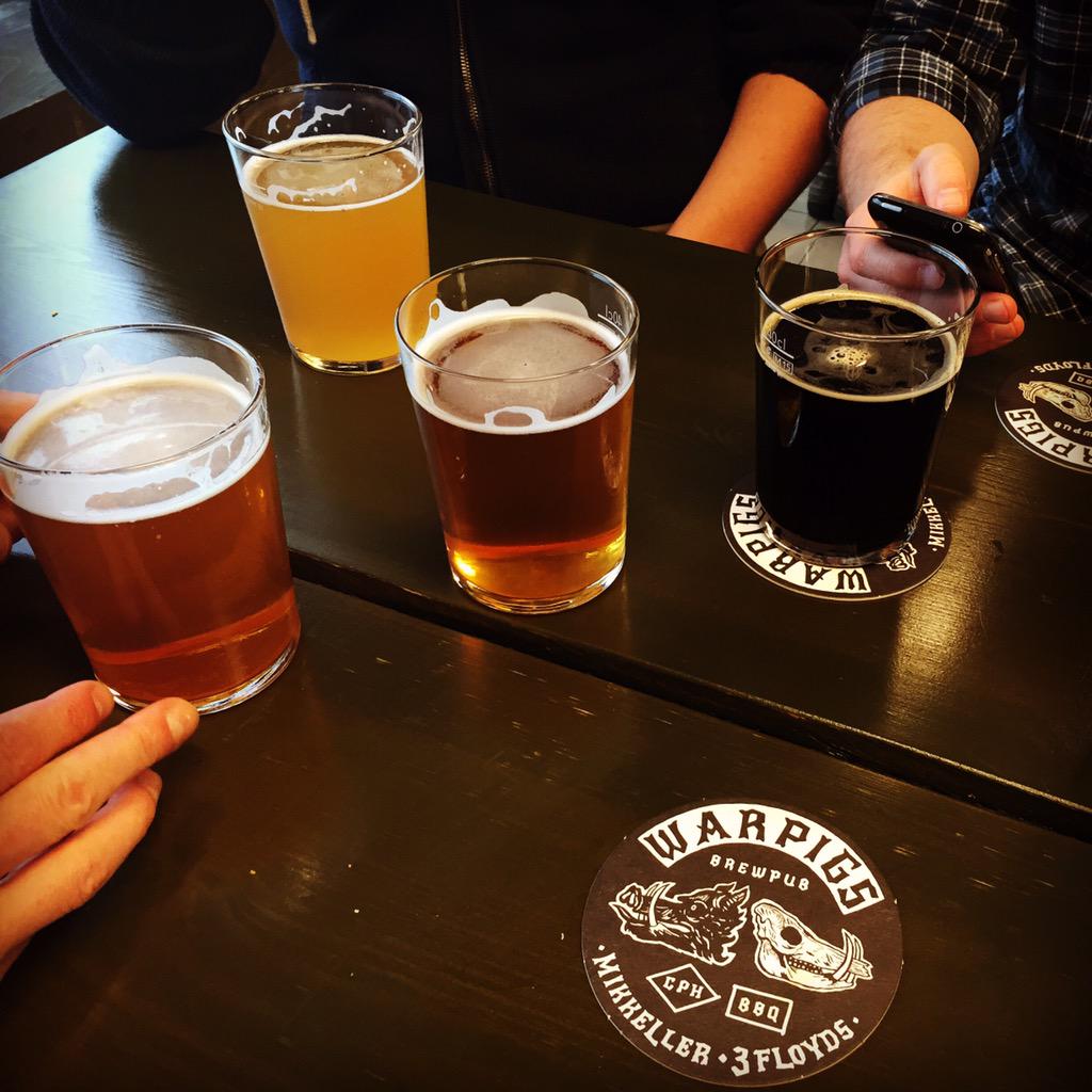 craftybeer's tweet photo. @craftybeer: Warpigs - ipa x 2, lager, wheat, black ipa #warpigs #copenhagen #brewpub #craftybeer @WarPigs_Brewpub http://t.co/P1wixMVUAK