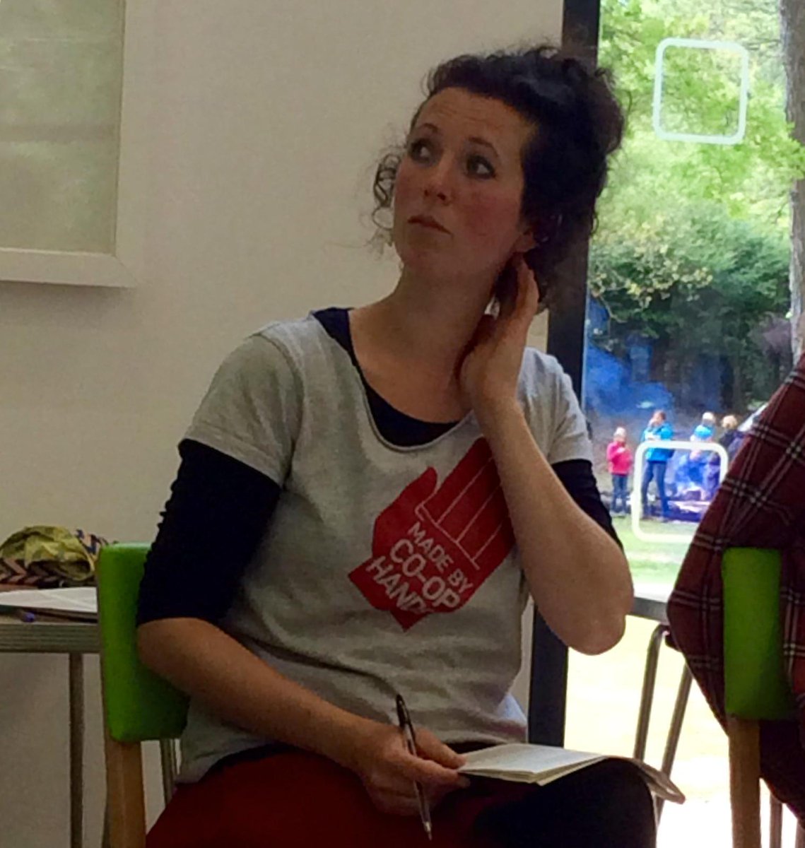 Scumboni's tweet photo. Debbie @UnicornGrocery leading on marketing for #coops at #WorkerWeekend. And she's wearing @calverts tee design :) http://t.co/M6yiRlMjDA