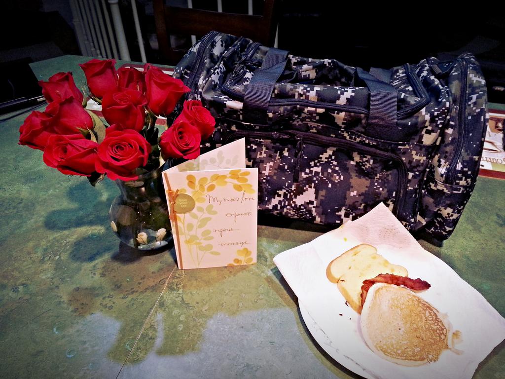 What an awesome early Mother's Day surprise! Breakfast, roses, card and my own digi camo bag!