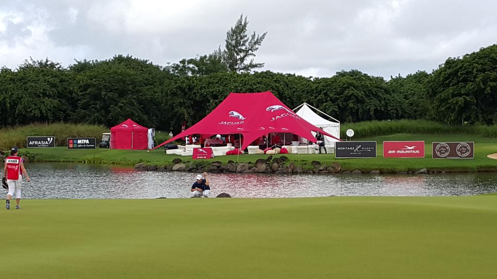 There's no missing who owns this hospitality marquee at Mauritius Open