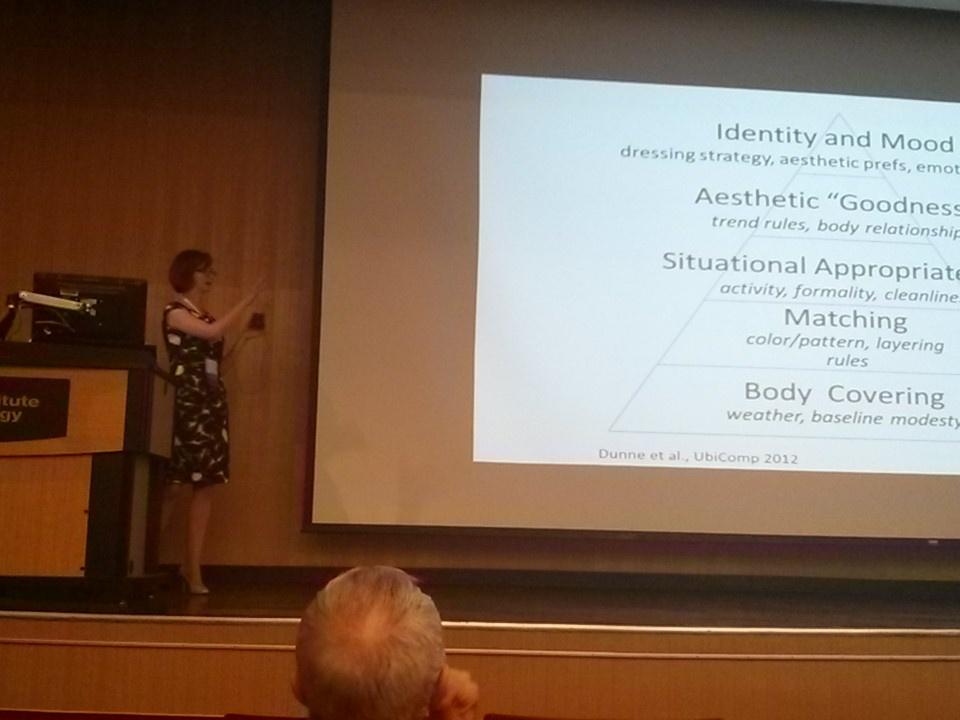 IPDLatGT's tweet photo. @LucyEDunne talking us through the challenges of how you perceive the clothes you put on in the morning. #wearablesGT http://t.co/re5wTQpThN