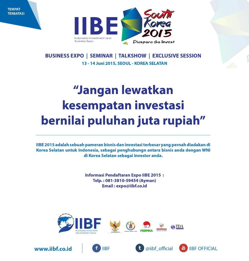iibf_official's tweet photo. Meet your business partner! Limited booth with enormous number of investors. http://t.co/Y2e7MkQ0zB
