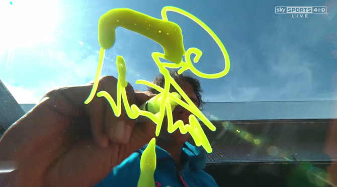 SkySportsTennis's tweet photo. Rafa's first unforced error of the day... #MastersAtWork http://t.co/PBnle7wCPI