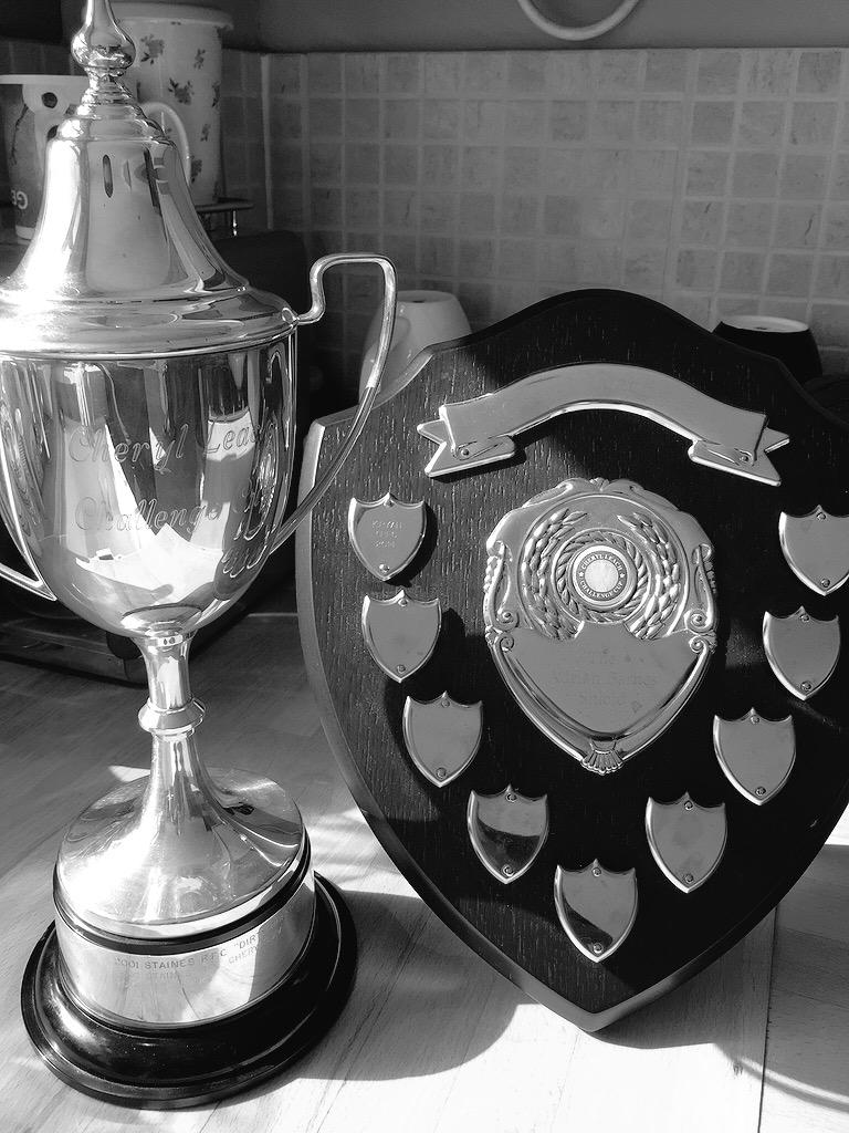 CherylLeachCup's tweet photo. All polished for game day on 30/5 @StainesRugby @NatWest_Rugby 
Cheryl Leach Challenge Cup &amp; Adrian Barnes MOM Shield http://t.co/Rg4R6XNXOL