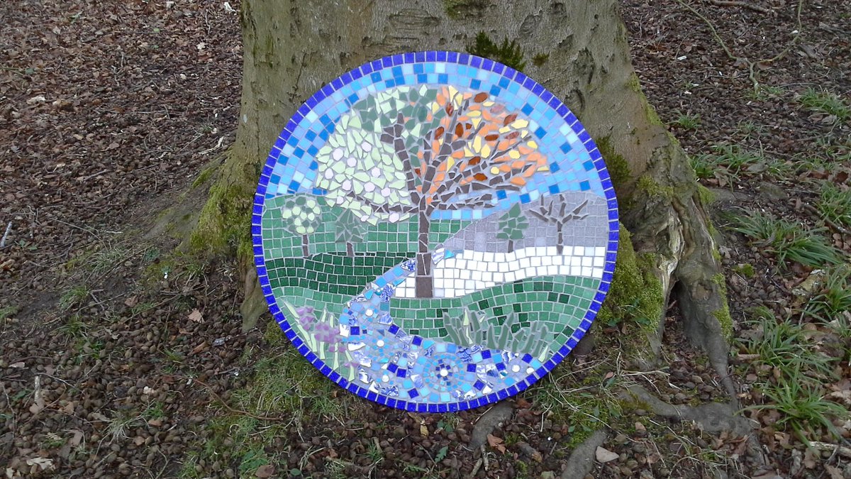 RachelShilston's tweet photo. A recent mosaic I made with the Mindscape group - people living with dementia. Inspired by the #forestodean #deanwye http://t.co/92AdCs6zsv