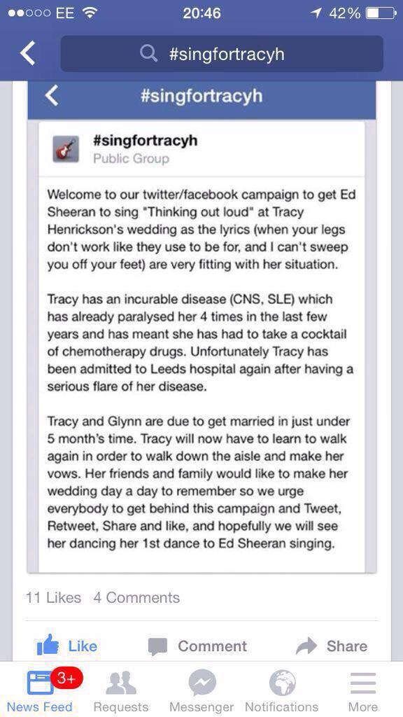 LexieAshmore's tweet photo. @DawnFrenchUK ⭐️Pls RT &amp; support for @edsheeran to #singfortracyh ⭐️Local news story here http://t.co/ykldVgi6Es http://t.co/TPQYiNqMjm