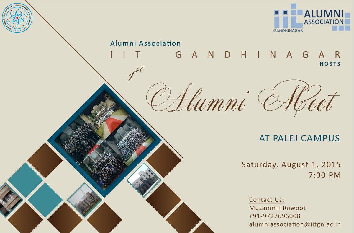 IITGn_Alumni's tweet photo. A shout out to all Alumni who had wanted to relive their college life! 1st Alumni Meet on 1st August in Palej Campus! http://t.co/jC44gzSApy