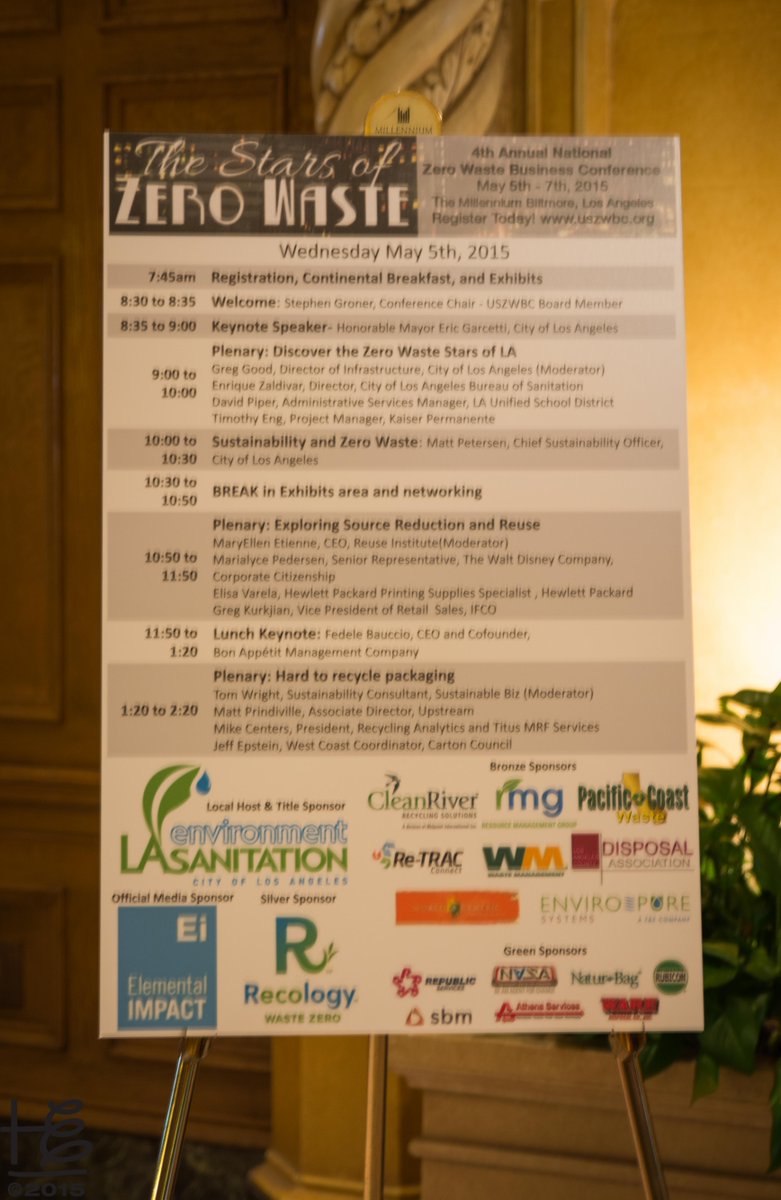 UrbanGreenPac's tweet photo. @ElementalImpact #StarsofZeroWaste Conf program sign feature sponsors @LACitySAN @CleanRiverPR http://t.co/7cNml2mX28 http://t.co/eFYpSAtk3N