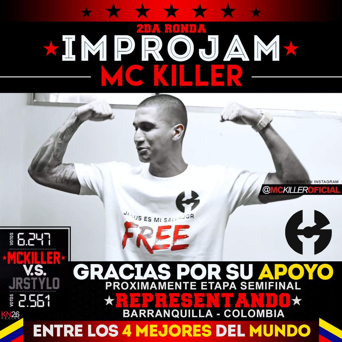 Gracias A DIOS Y A Todos Por Su Apoyo.Pronto Etapa SEMIFINAL #IMROJAM Representando A B/quilla- COLOMBIA #FREEKILLER