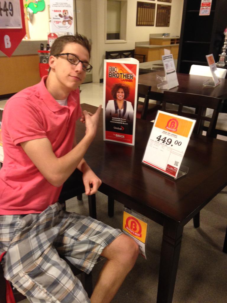 PjPjcole1's tweet photo. Dinner for two @arisacox ? #UnlockBBCANEXP #BBCAN3 @TheBrick http://t.co/sLxxwMZgtW