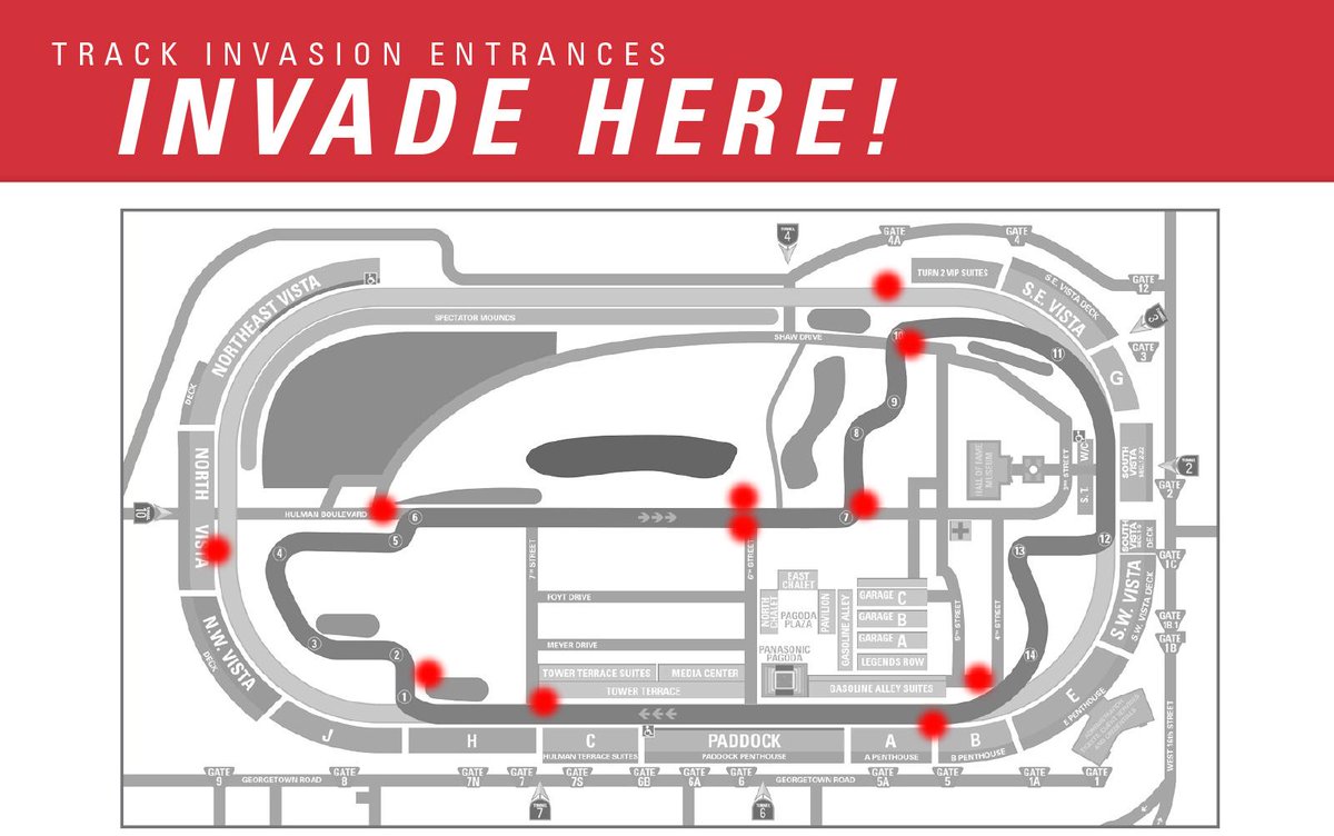 Speedway track maps speedway parking maps map of all race tracks in america map of nascar and indycar oval tracks maps of the state of indiana. Indianapolis Motor Speedway Map - Indianapolis Motor Speedway On Twitter Don T Forget Indycar Fans You Can Invade The Track After The Angieslist Gpofindy Check This Map For Entry Http T Co Hptbaua59m