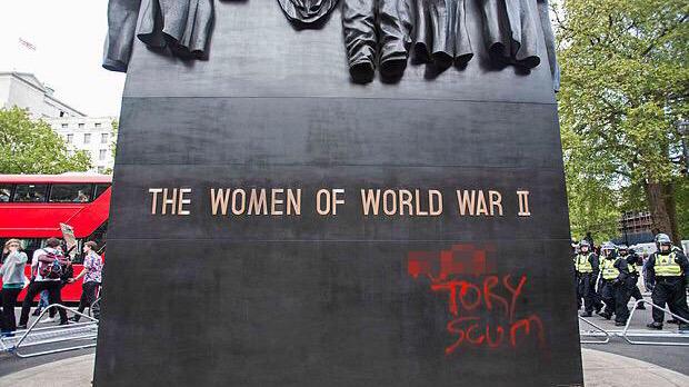 Protesters have defaced a Whitehall memorial for women in WWII. Appalling.