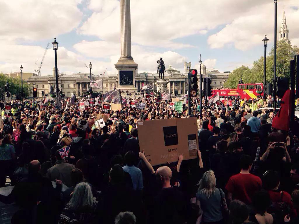 MrPooni's tweet photo. As usual there'll be minimal coverage of the anti-austerity protests until they become full scale riots #ToriesOutNow http://t.co/oJyEWkH27U