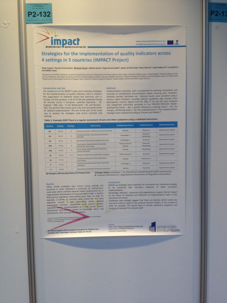 ImpactProject1's tweet image. Today at the #EAPC2015 quality indicators in #palliative care