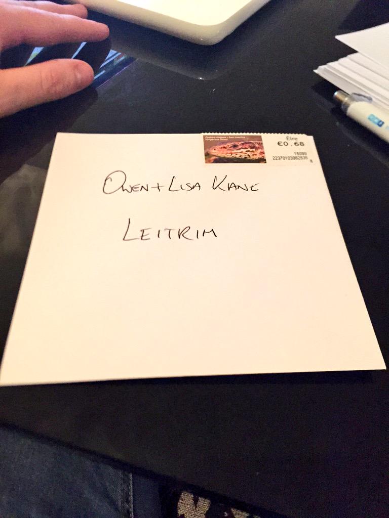 PaddyMcKenna's tweet photo. Writing thank you cards. This is how we send post in Leitrim. http://t.co/pIB0HqEAQ0