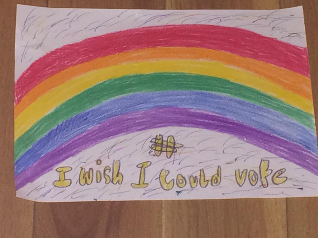 AnnsNews's tweet photo. Look what my 9 year old daughter made! #VoteYes #IWishICouldVote @YesEquality2015 @Colmogorman @UnaMullally So proud http://t.co/b9EqjQq7tC