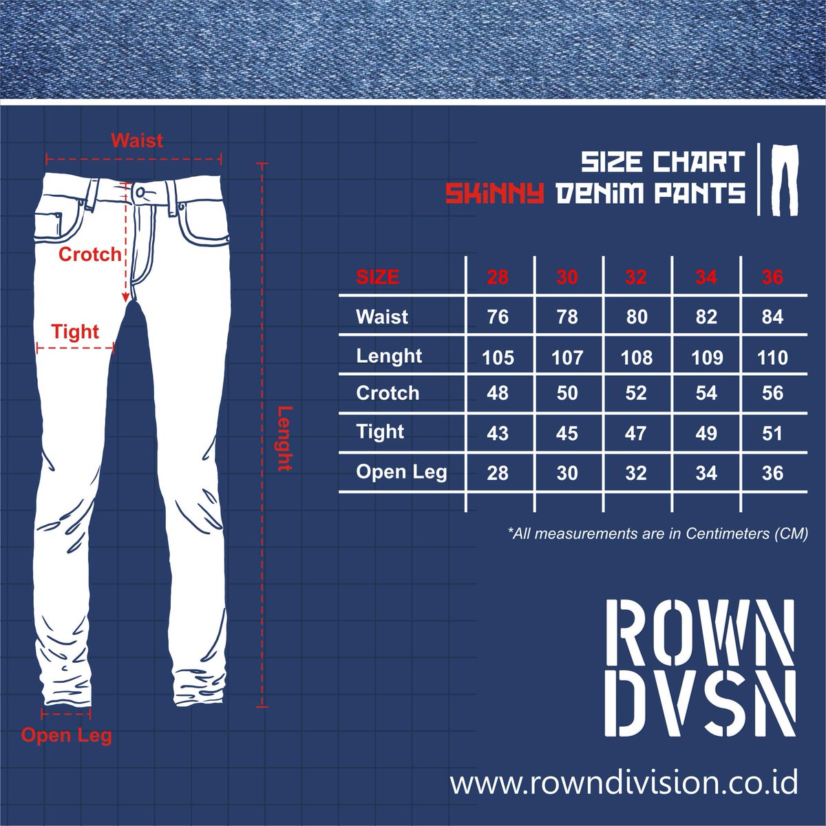 Denim Pants Size Chart