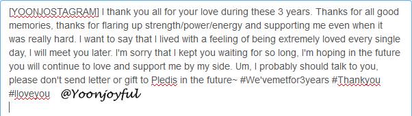 YoonJoyful's tweet photo. [TRANS][YOONGSTAGRAM]#3YearsWithHV #3YearswithYoonjo https://t.co/Cxohkfmy11 I thank you all for all your love -cont- http://t.co/mbQobvetfU