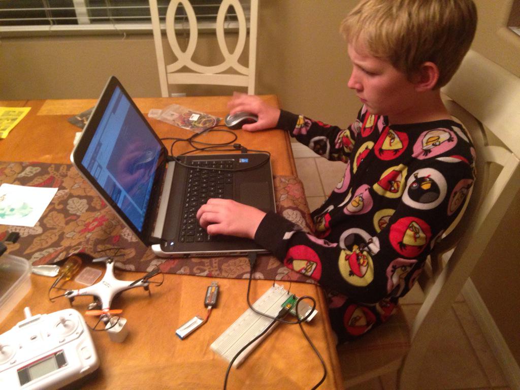 jellis_tkp's tweet photo. Saturday night. @electricimp #feetypajamas #IoT #teachingkidsprogramming http://t.co/a3FzBTEMjp