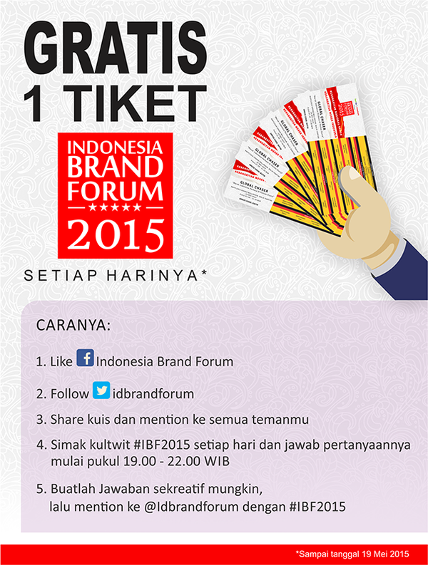 yuswohady's tweet photo. Yuk @IDbrandforum Kuis #IBF2015 berhadiah 1 Tiket n Buku GLOBAL CHASER jam 7 mlm ya http://t.co/BQWbcChLRE cc @ajianto @jajanghernandar