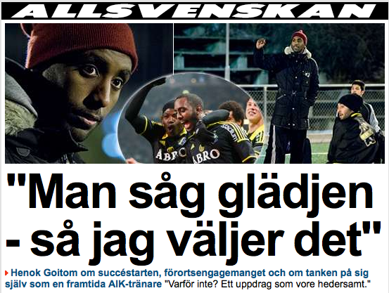 SportExpressen's tweet photo. "Varför inte? Ett hedersamt uppdrag"
Henrok Goitom om tanken på sig själv som AIK-tränare:
http://t.co/WzAht6rvcx http://t.co/6AEC4JobA7